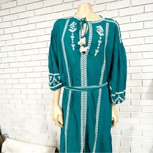 Zara‎ Women’s Teal Embroidered Boho Dress